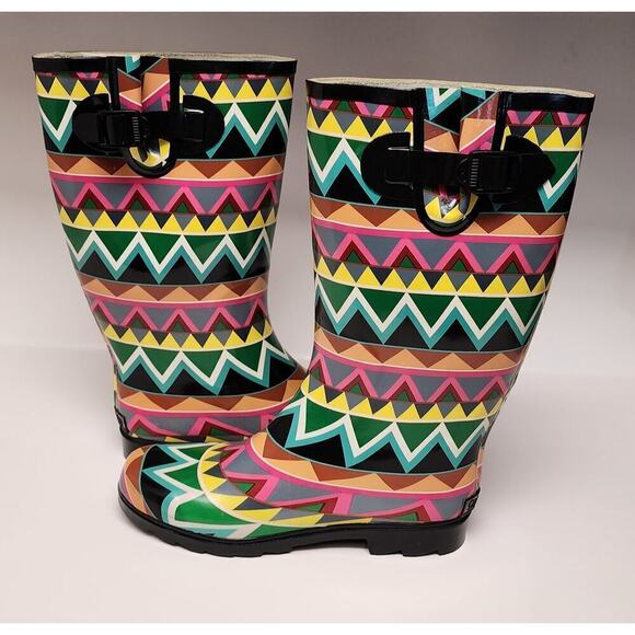Corkys Shoes Women's Sunshine Multi Color Chevron Print Rain Boots Size 10 - Picture 7 of 12
